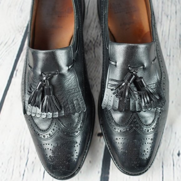Allen Edmonds Arlington Black Leather 10.5 Mens Shoe Wingtip Brogues Tassels USA - Picture 5 of 16
